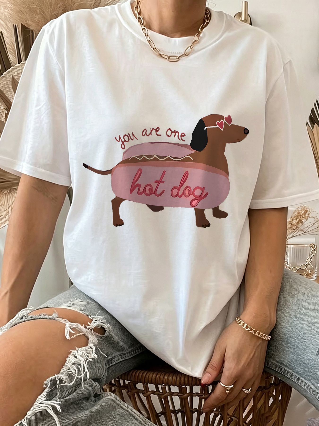 Summer Clothing Tops - kawaii Dachshund Print T-shirt Short Sleeve