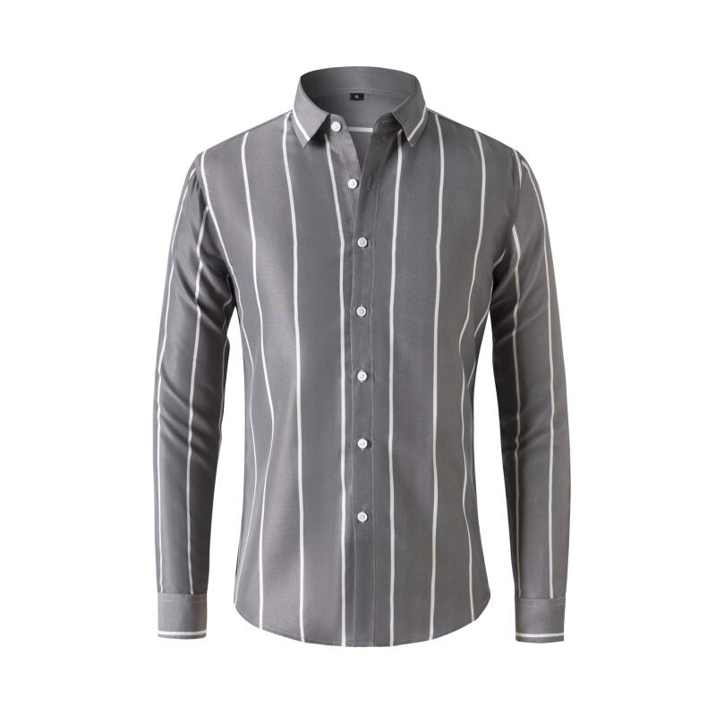 Summer Clothing Office - Men's Striped Dress Shirt Long Sleeve