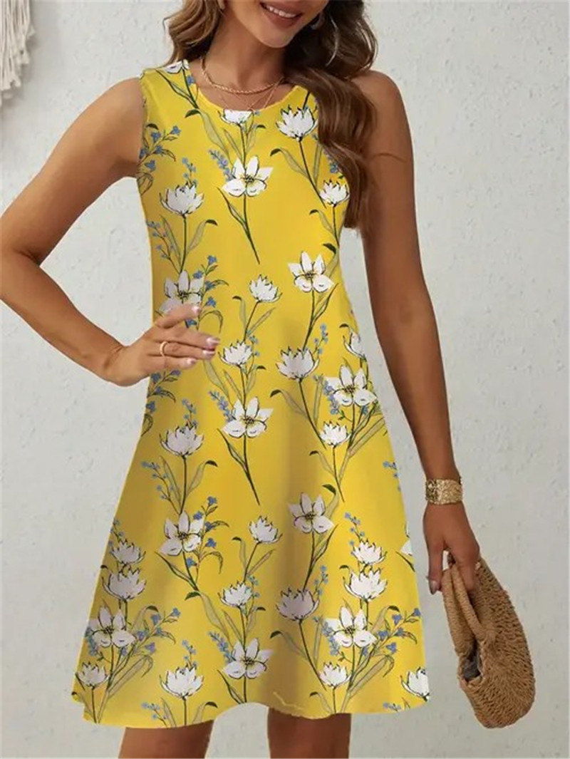 Soft Summer Yellow Clothing - Casual Yellow Floral Dress Women Sleeveless