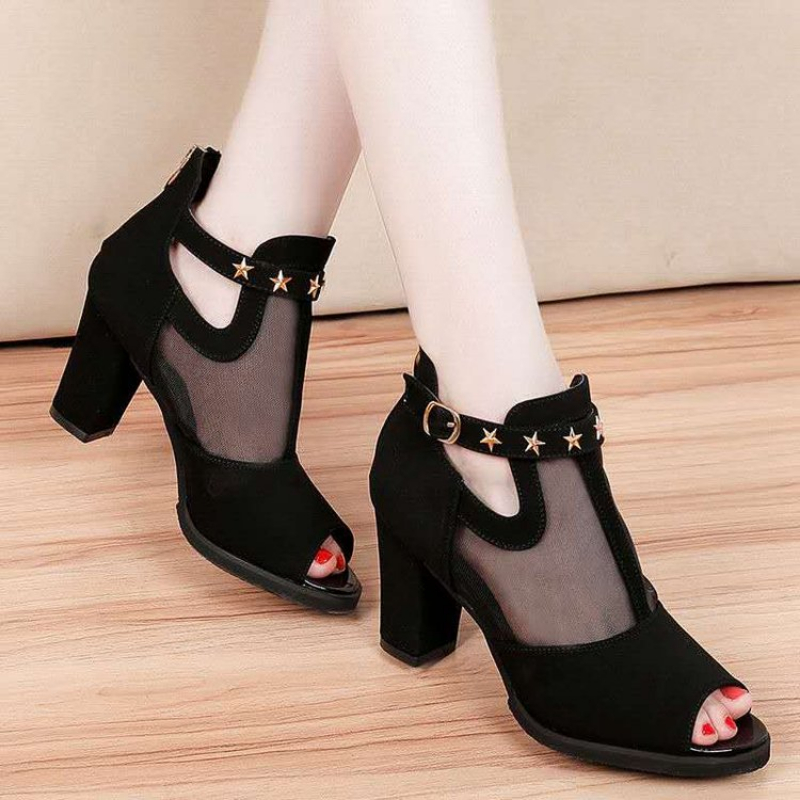 Summer Clothing Office - Mesh Peep Toe Block High Heels