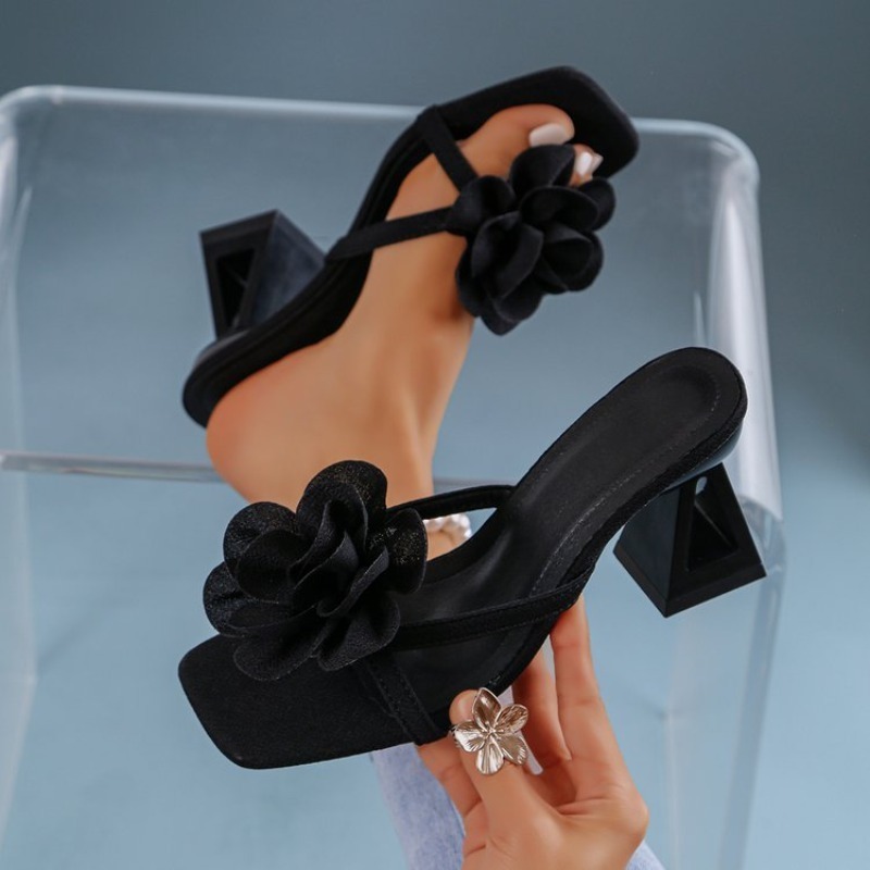 Summer Clothing Petite - Womens 3D Flower Decor Sandals Triangular