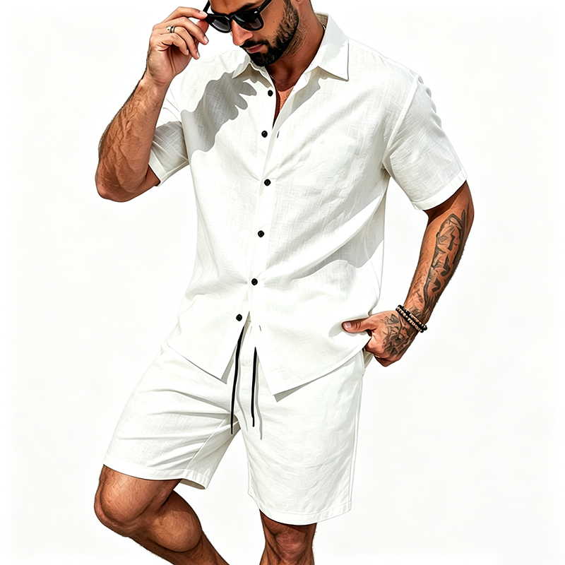 Men Linen Two Piece Outfit Sho - Summer Clothing Guys review and price