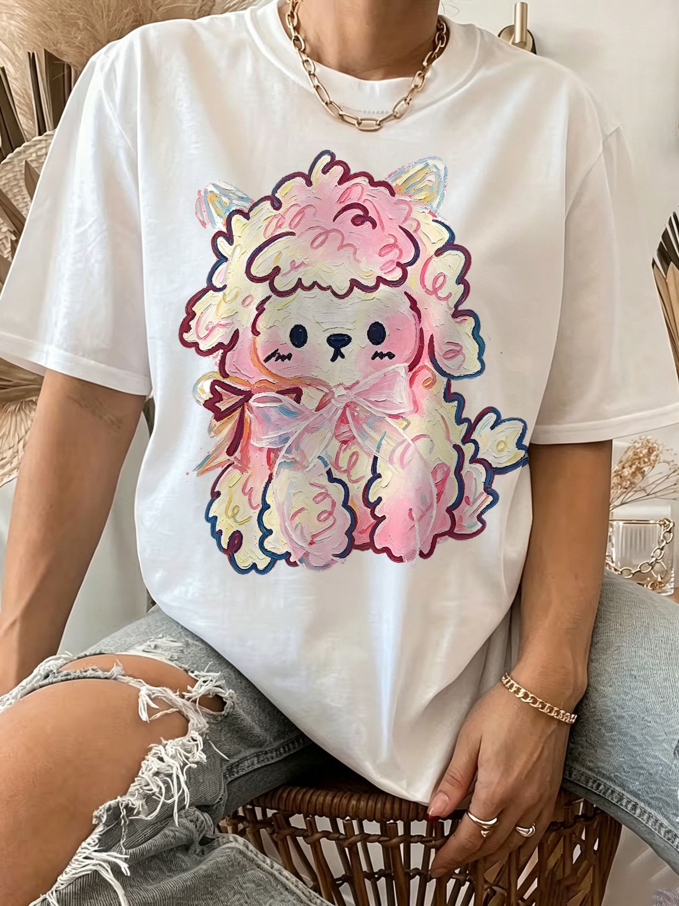kawaii Dachshund Print T-shirt - Summer Clothing Tops review and price