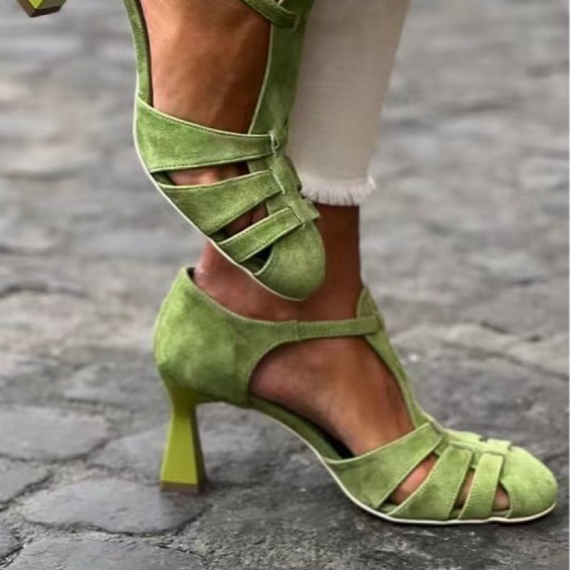 Women's Green Suede Kitten Hee - Summer Clothing Office review and price