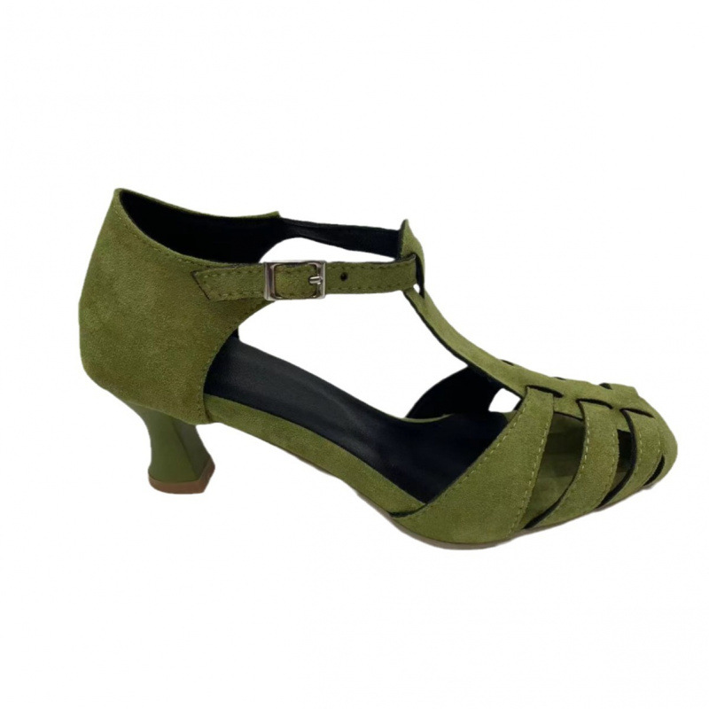 Women's Green Suede Kitten Hee - Summer Clothing Office review and price