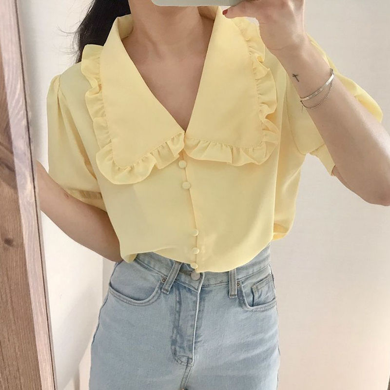 Women Blouses Solid Ruffles Sw - Summer Clothing Teens review and price