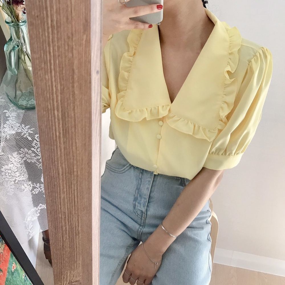 Women Blouses Solid Ruffles Sw - Summer Clothing Teens review and price