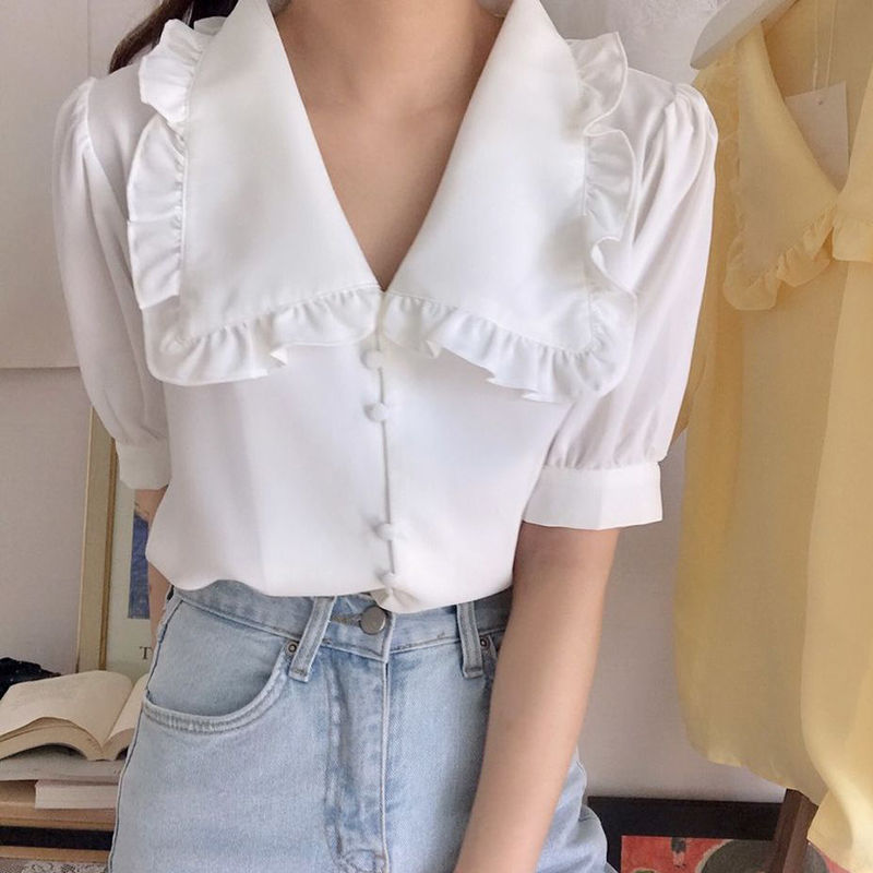 Women Blouses Solid Ruffles Sw - Summer Clothing Teens review and price