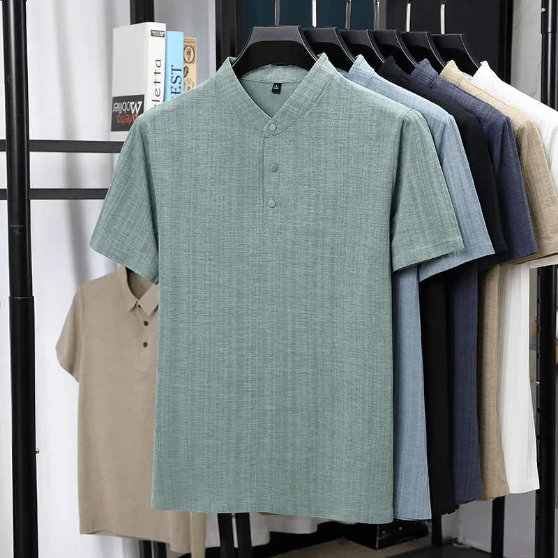 Mens Mandarin Collar Half Plac - Summer Clothing Guys review and price