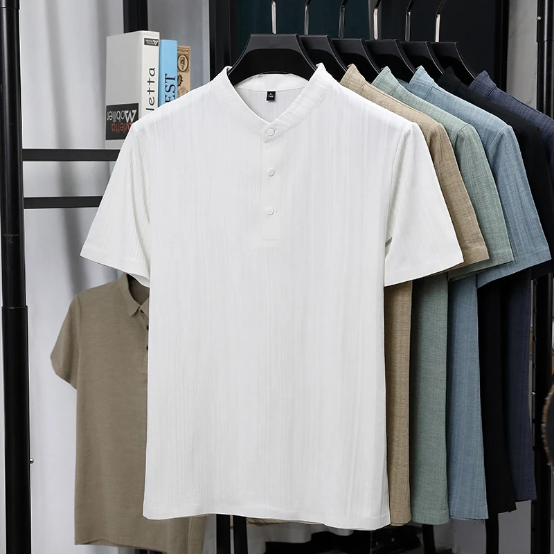 Mens Mandarin Collar Half Plac - Summer Clothing Guys review and price