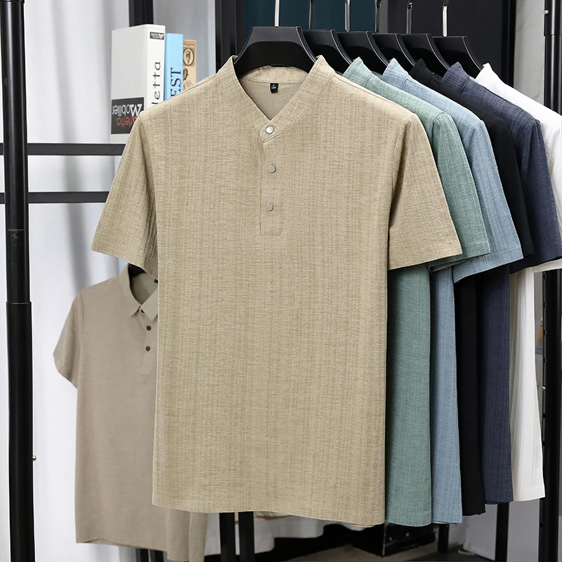 Mens Mandarin Collar Half Plac - Summer Clothing Guys review and price