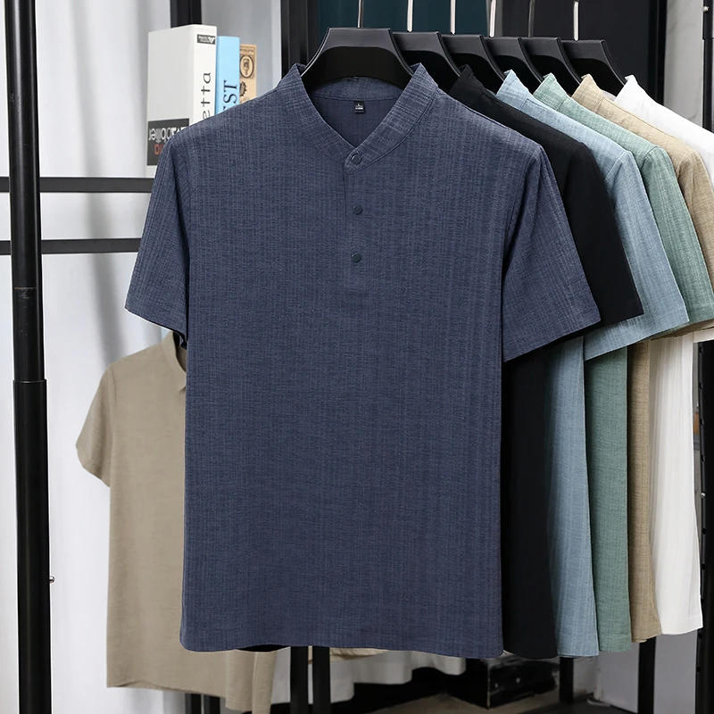 Mens Mandarin Collar Half Plac - Summer Clothing Guys review and price